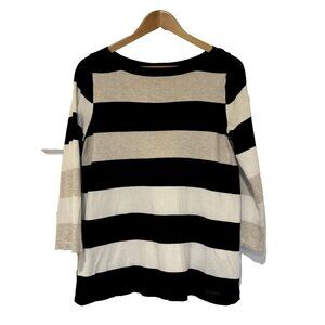 Jones New York Sport Womens Pullover Sweater M‎ Black White Striped Casual